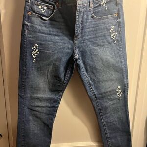LOFT Women's Relaxed Blue Jeans with Embroidery